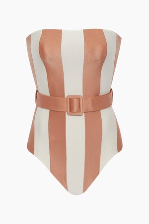 ADRIANA DEGREAS Strapless Belted One Piece Swimsuit - Rose Stripe Print | BIKINI.COM