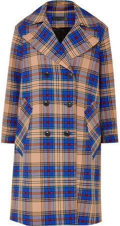 Ace Oversized Plaid Woven Trench Coat - Blue