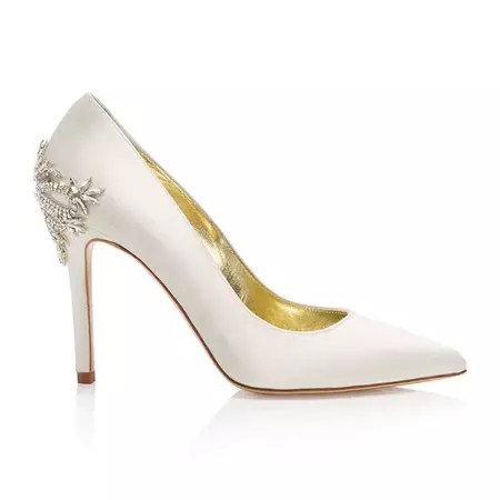 Celine Ivory Satin | Embellished Bridal Shoe | White | Freya Rose