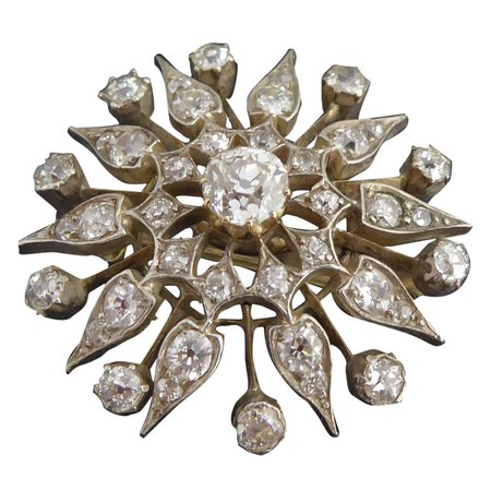 Antique Victorian Old European Cut Diamond Brooch For Sale at 1stDibs