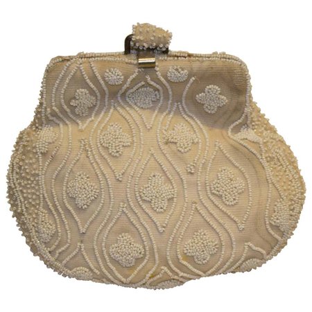 Vintage Cream Beaded Purse For Sale at 1stdibs