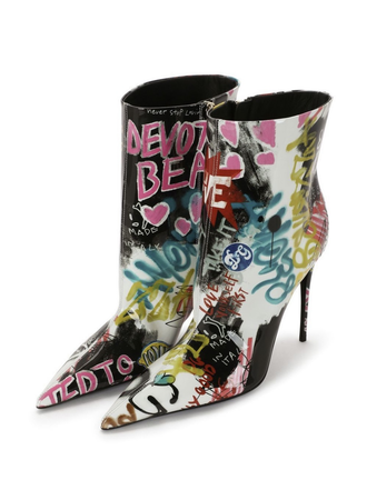 $1245.00 Dolce & Gabbana Graffiti-Print Ankle Boots