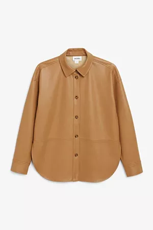 Faux leather shirt - Camel brown - Tops - Monki WW