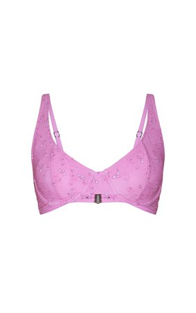 Baby Pink Broderie High Apex Bikini Top | PrettyLittleThing