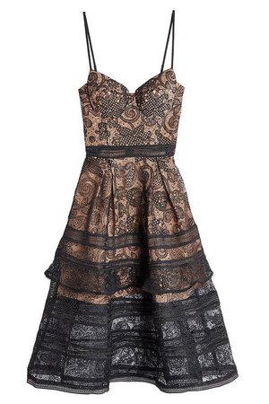 SELF-PORTRAIT Lace Flared Dress in Black