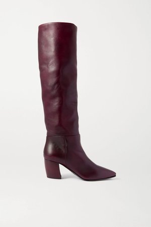 Burgundy 65 leather knee boots | Prada | NET-A-PORTER