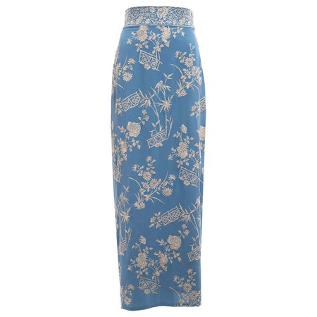 Dolce and Gabbana blue silk evening wrap skirt with floral embroidery, ss 1997 For Sale at 1stDibs