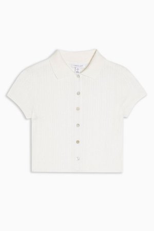 White Pointelle Polo T-Shirt | Topshop