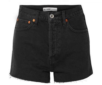 Frayed Denim Shorts - Black