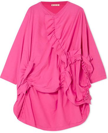 Ruched Cotton-jersey T-shirt - Pink