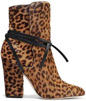 Leather-trimmed Leopard-print Calf Hair Ankle Boots