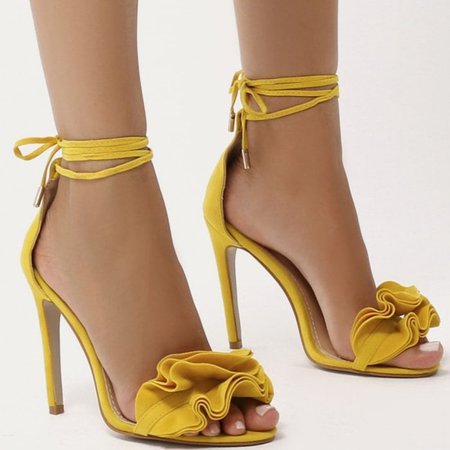 Yellow Ruffle Sandal Heel Tie Up