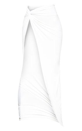 White Slinky Extreme Split Knot Front Maxi Skirt | PrettyLittleThing