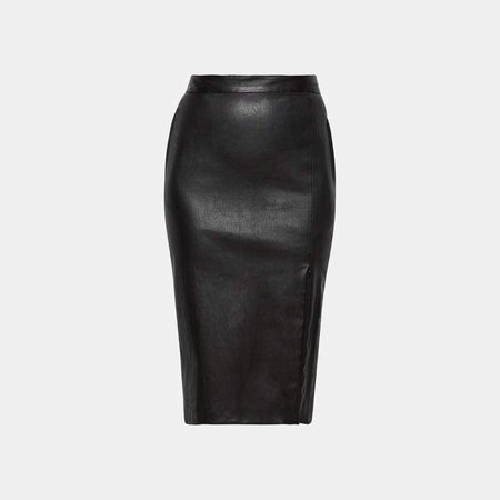 Zip-Front Leather Pencil Skirt
