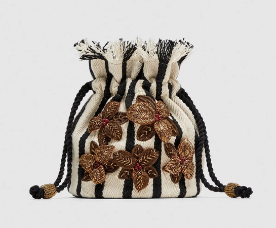 stripe & floral beaded pouch bag