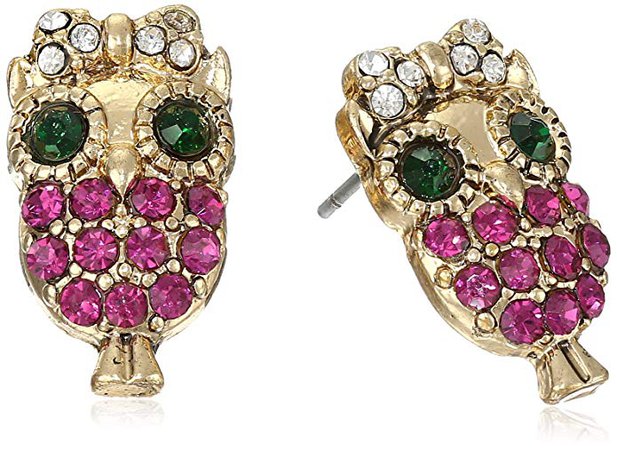Betsey Johnson "Enchanted Forest" Owl Stud Earrings Fuchsia Stud Earrings: Earrings Of Owl: Jewelry