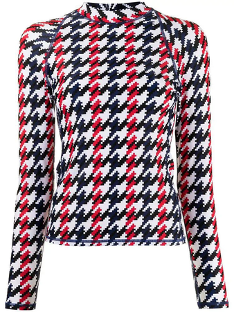 Red black and White Houndstooth Top