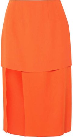 Asymmetric Layered Crepe And Satin Skirt - Orange