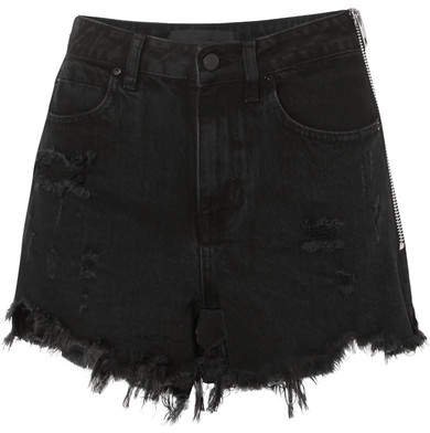Bite Zip-detailed Frayed Denim Shorts - Black