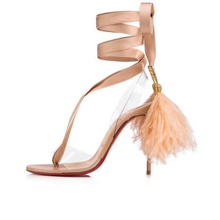 Marie Edwina 100 Version nude 2 PVC, Nappa leather and Ostrich feathers - Women Shoes - Christian Louboutin