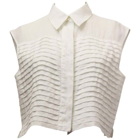 80s Chanel Pleated Front Midi Blouse For Sale at 1stdibs
