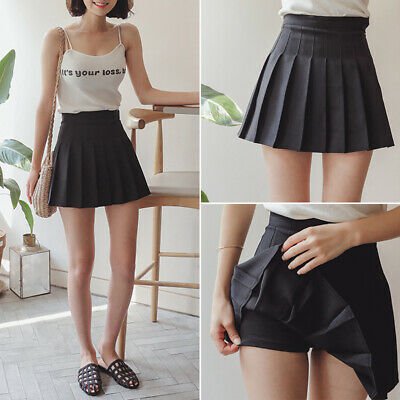 Women Girl Slim Thin High Waist With Safety Pants Pleated Tennis Mini Skirts UK | eBay