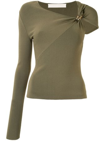 Shop green Dion Lee asymmetric-sleeve knit top with Express Delivery - Farfetch
