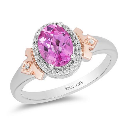 Enchanted Disney Fine Jewelry Womens 1/10 CT. T.W. Lab Created Pink Sapphire 14K Rose Gold Over Silver Sterling Silver Disney Princess Cocktail Ring - JCPenney