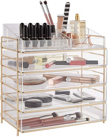 Beautify Metal Mirrored Perfume Decorative Display Makeup Jewellery Organiser Tray - Two-Tier/Table Top Storage -- Ideal For Perfumes, Candles & Cosmetics - Champagne Gold Finish 30.6 x 20 x 15cm: Amazon.co.uk: Kitchen & Home