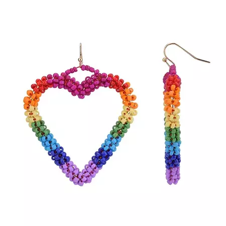 Celebrate Together™ Pride Gold Tone Rainbow Seedbead Heart Drop Earrings