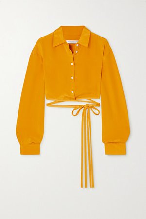 Tie-detailed Silk-satin Shirt - Yellow