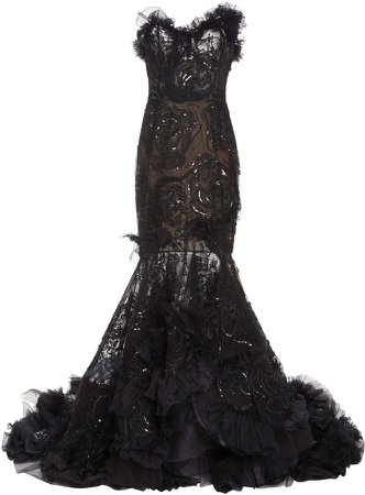 Marchesa Ruffled Tulle Strapless Gown