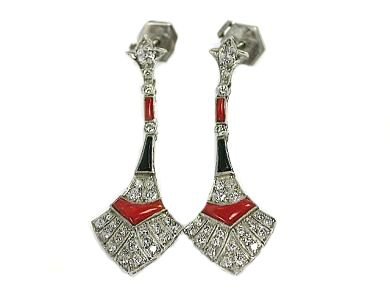 Art Deco Inspired Diamond Onyx Coral Earrings