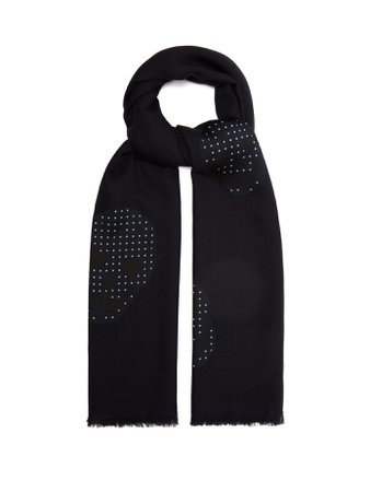 Polka-dot skull wool-blend scarf | Alexander McQueen | MATCHESFASHION.COM UK