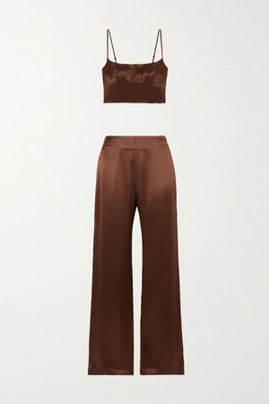 Brown Isra silk-satin top and pants set | Reformation | NET-A-PORTER