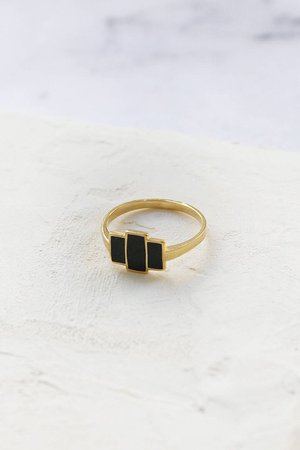 Harley Ring Black and Gold Ring Geometric Ring Black Enamel | Etsy