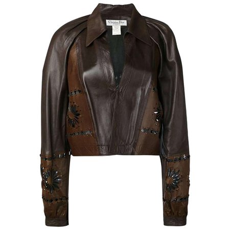 Christian Dior Brown Lamb Leather Cut Out Jacket
