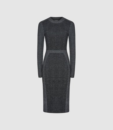 Juno Grey Knitted Midi Bodycon Dress – REISS