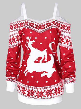 DressLily.com: Photo Gallery - Cold Shoulder Snowflake Pattern Christmas T-shirt