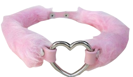 pink fur choker with heart ring