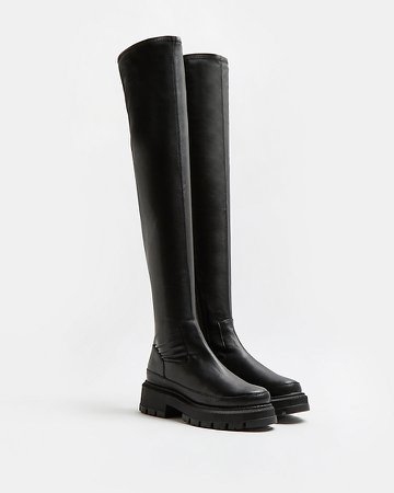 Black chunky over the knee boots | River Island