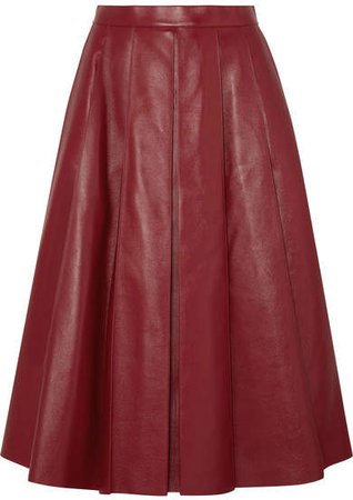 Pleated Leather Skirt - Red