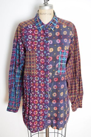 Vintage 90s shirt cotton batik plaid print plum over sized | Etsy