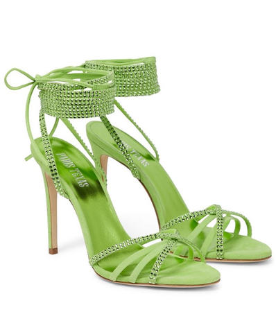 green sparkle strap heels
