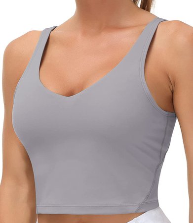 Women’s Longline Sports Bra Wirefree Padded Medium Support Yoga Bras Gym Running Workout Tank Tops (Lavender Grey, Small) at Amazon Women’s Clothing store