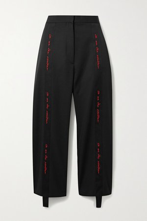 Stella McCartney | We Are The Weather embroidered grosgrain-trimmed wool wide-leg pants | NET-A-PORTER.COM