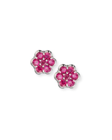 Bayco Platinum & Ruby Floral Stud Earrings