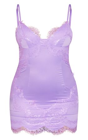 Lilac Satin Lace Detail Strappy Bodycon Dress | PrettyLittleThing USA