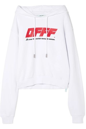 OFF-WHITE Cropped printed cotton-jersey hooded top