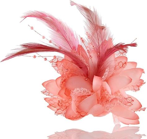 Amazon.com: Sunvy vintage Feather Flower Brooch Pin Headwear Hair Accessories For Cocktail Hat Wedding Party (Sunset) : Clothing, Shoes & Jewelry